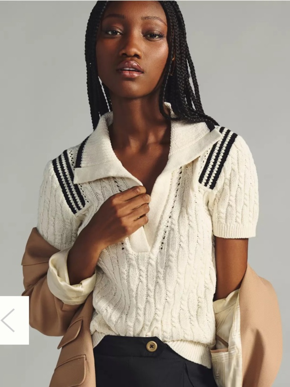 Maeve Anthropologie Cable-Knit Sweater Tee, Preppy, Tennis, Academia Linen Blend